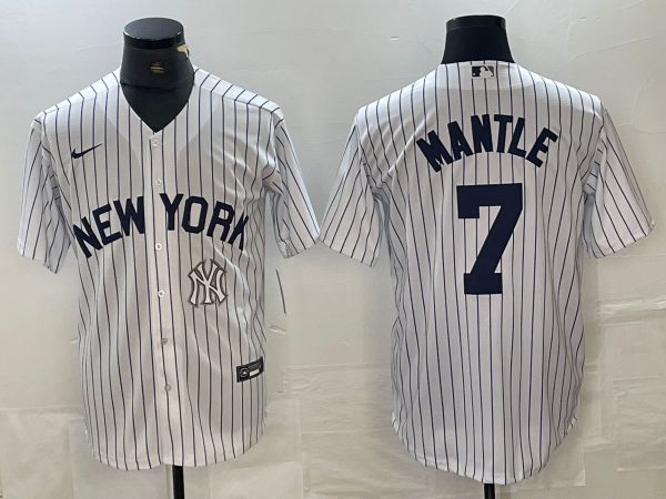 Men New York Yankees #7 Mantle White Stripe Game Nike 2024 MLB Jersey style 2